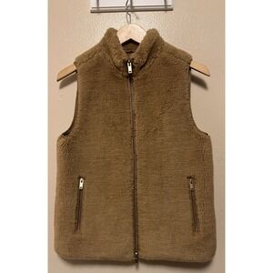 J. Crew Excursion Vest Faux Fur Plush Zip Camel Tan Light Brown Lined Womens XS